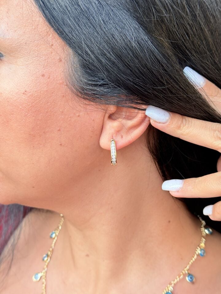 Zarif Zirkon Taşlı Vip Küpe Gold