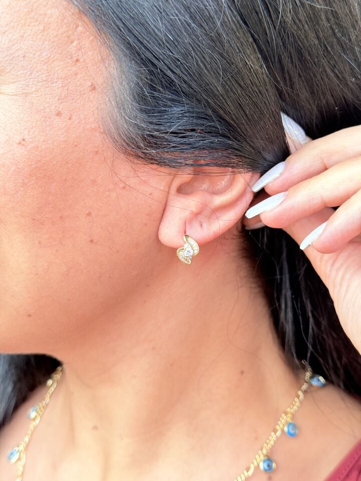 Çiçek Model Zirkon Taşlı Vip Küpe Gold