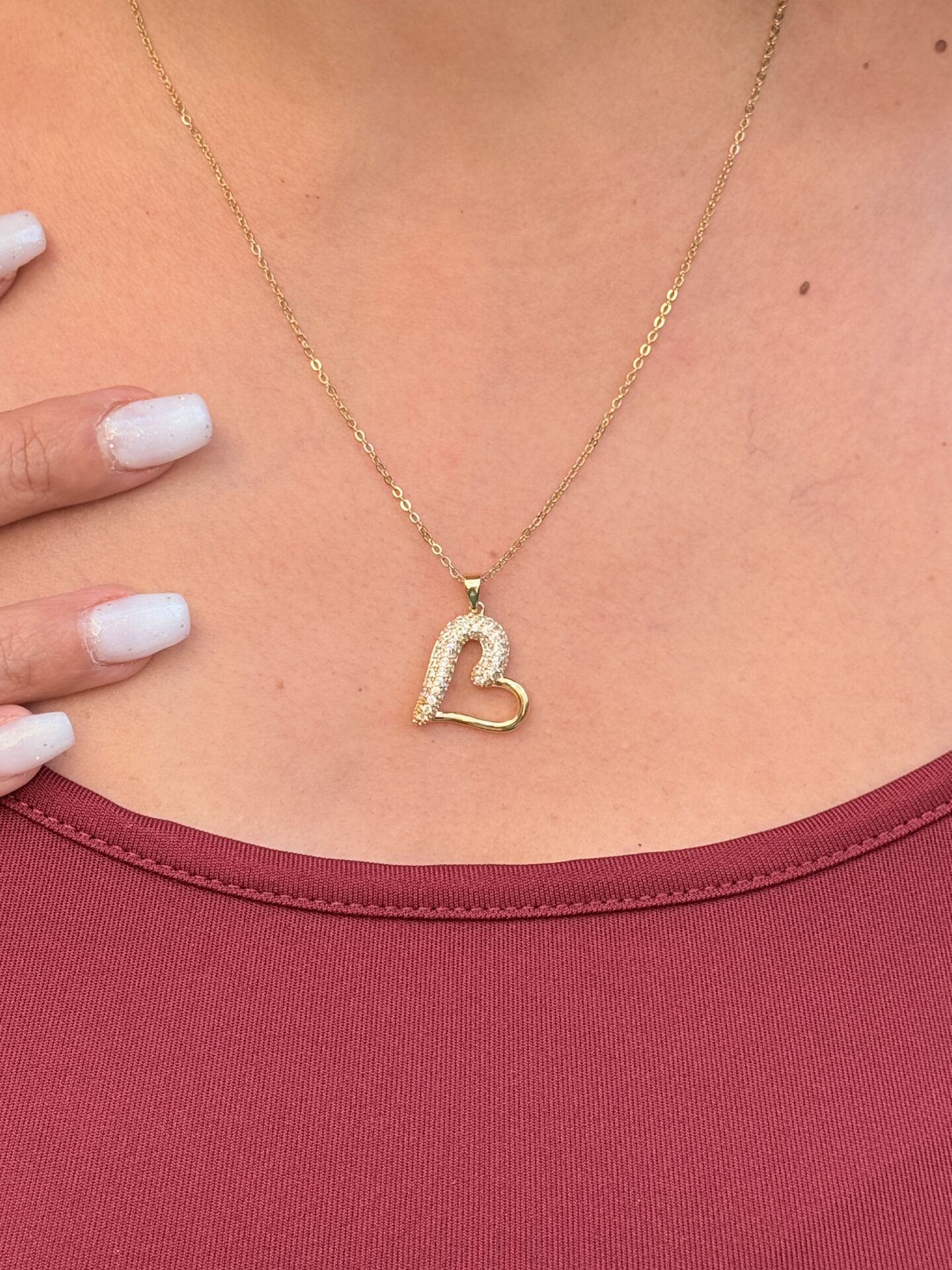 Kalp Model Zirkon Taşlı Çelik Kolye Gold