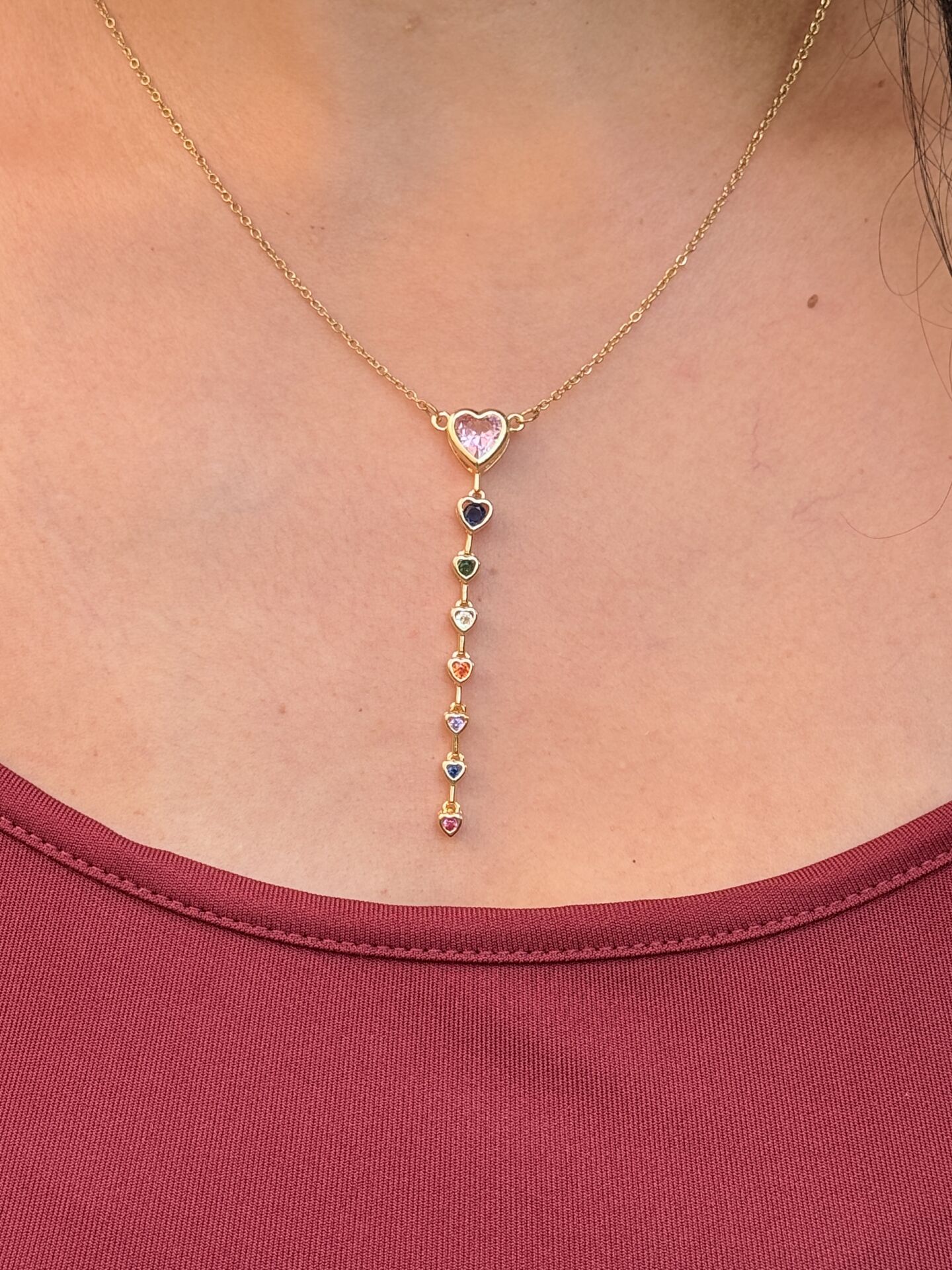 Renkli Zirkon Taşlı Y Model Çelik Kolye Gold