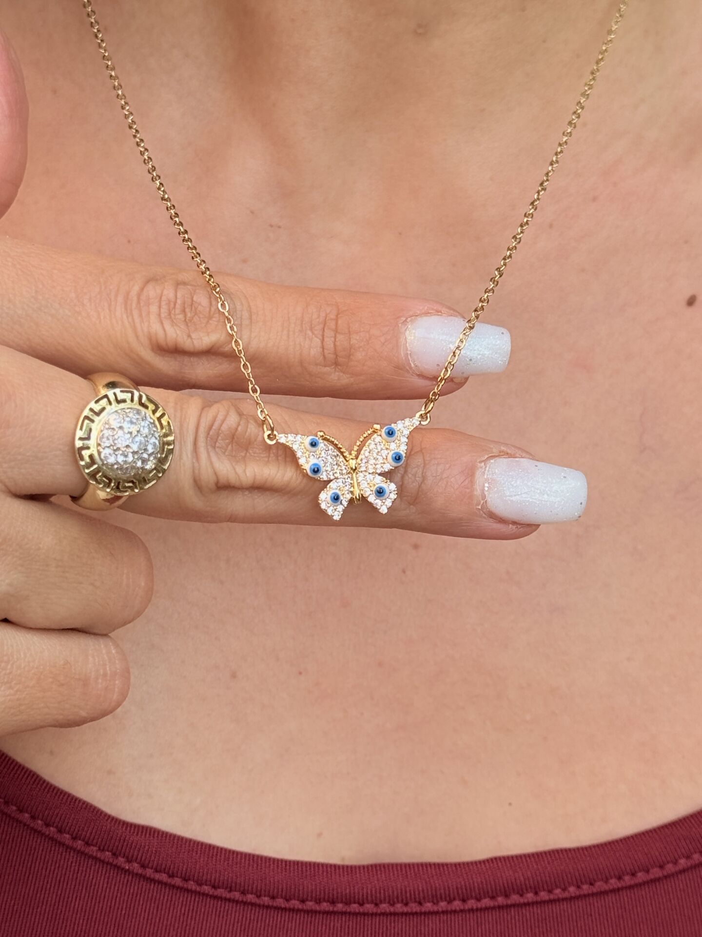 Nazar Kelebek Zirkon Taşlı Çelik Kolye Gold