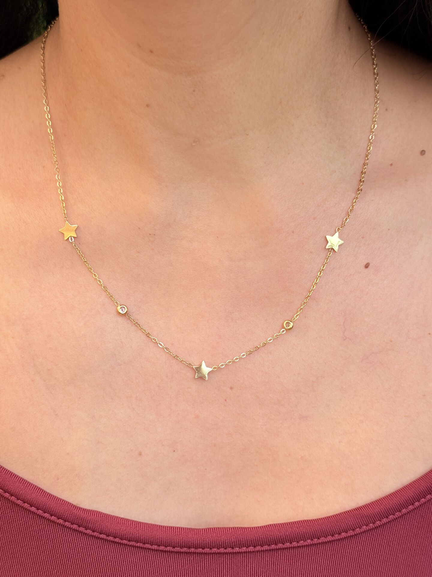 Yıldız Model Zirkon Taşlı Çelik Kolye Gold