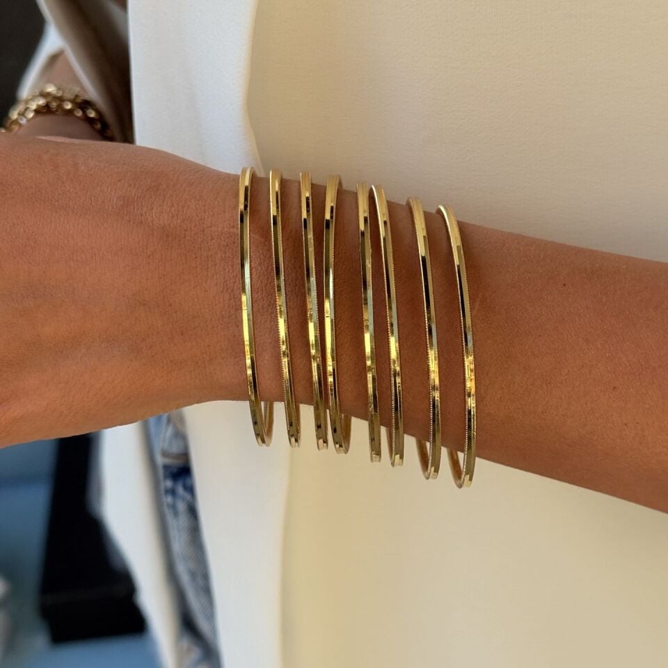 Oluklu Ajda Bilezik Altın Kaplama 3 Adet