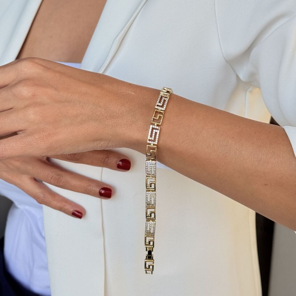 Labirent Zirkon Taşlı Vip Xuping Bileklik Gold