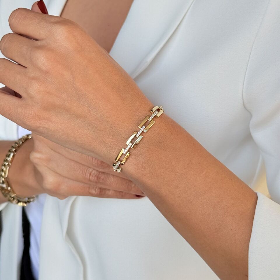 Kare Kuyumcu Zirkon Taşlı Vip Xuping Bileklik Gold