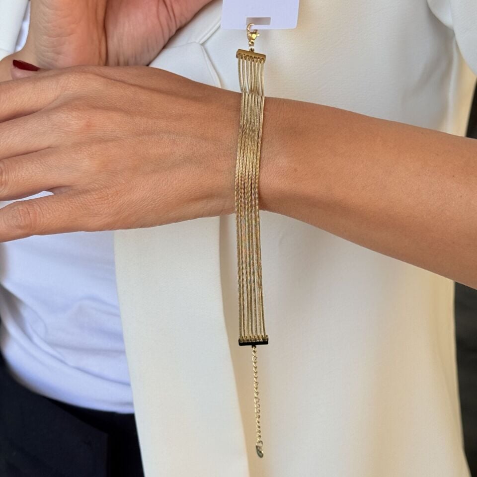 Yedi Sıralı Paslanmaz Çelik Bileklik Gold