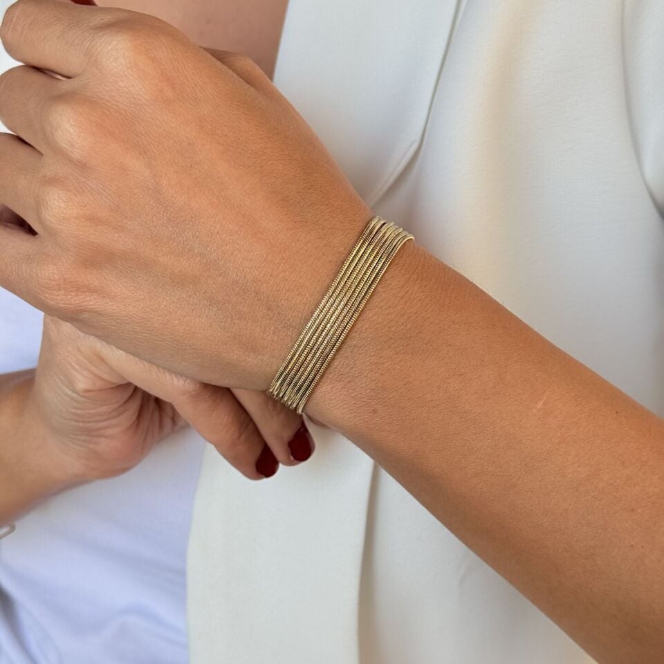 Yedi Sıralı Paslanmaz Çelik Bileklik Gold