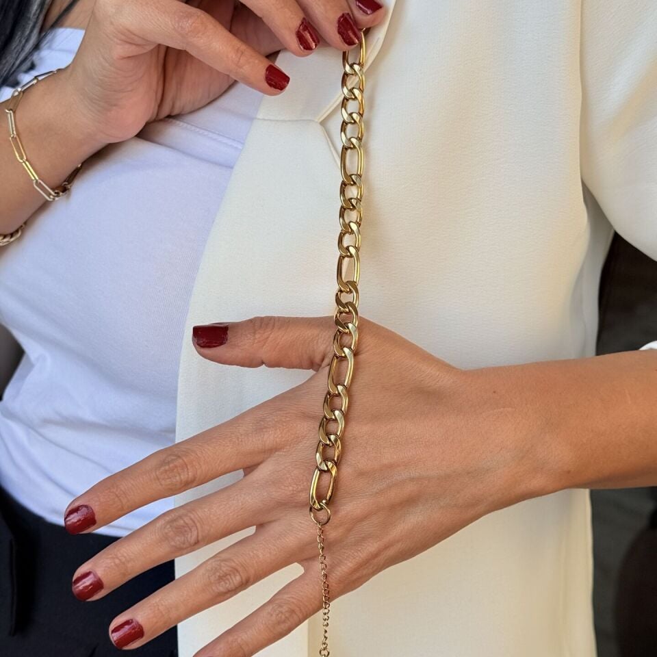 Kalın Figaro Paslanmaz Çelik Bileklik Gold