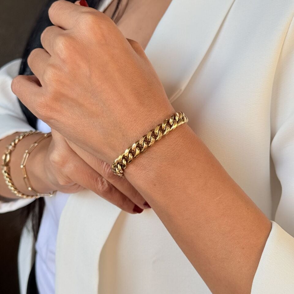 Sık Örme Gurmet Paslanmaz Çelik Bileklik Gold