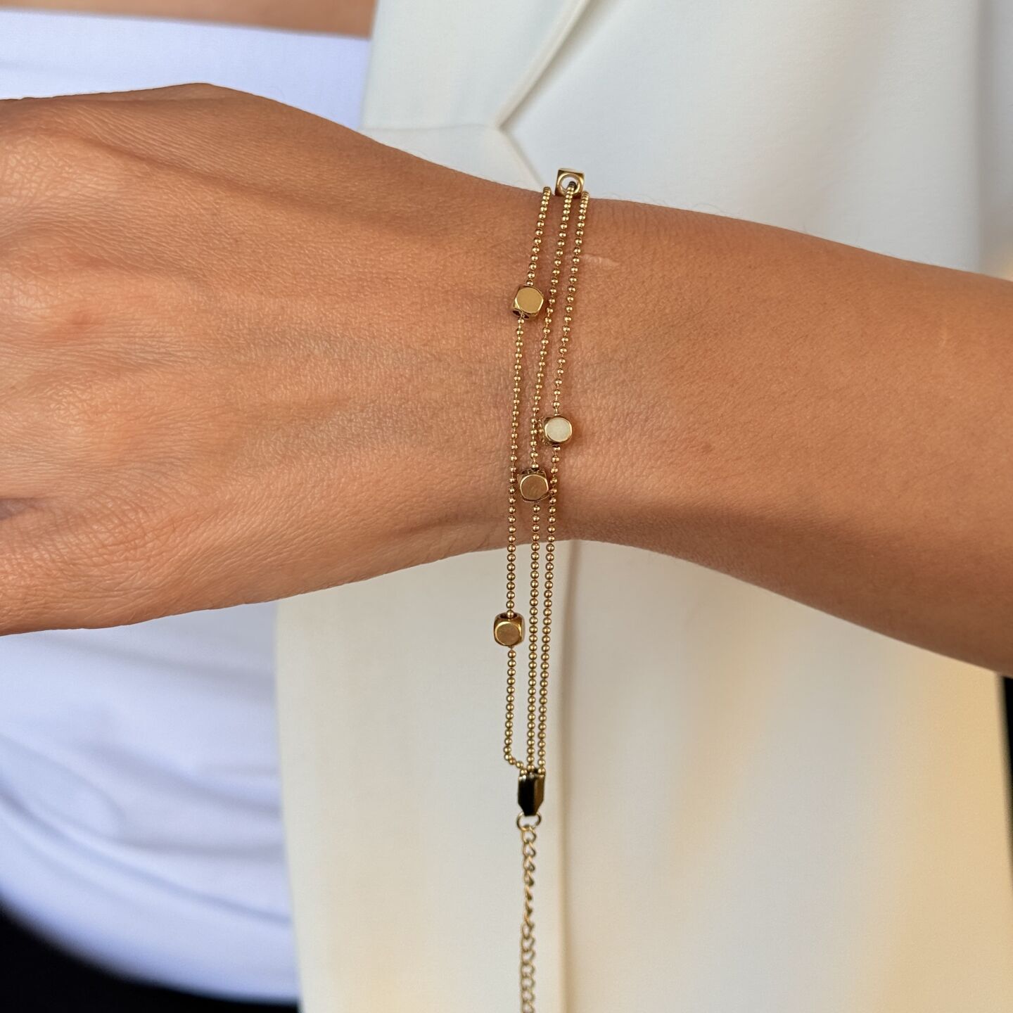 Küp Detay Üçlü Paslanmaz Çelik Bileklik Gold