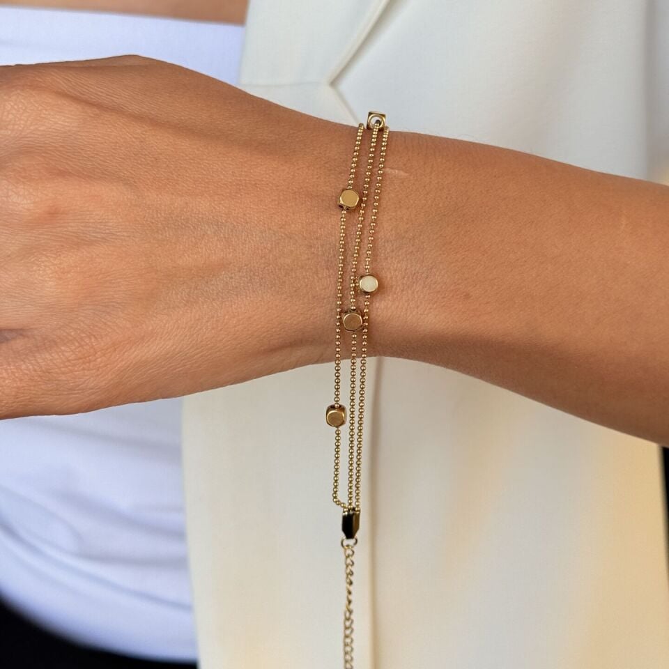 Küp Detay Üçlü Paslanmaz Çelik Bileklik Gold