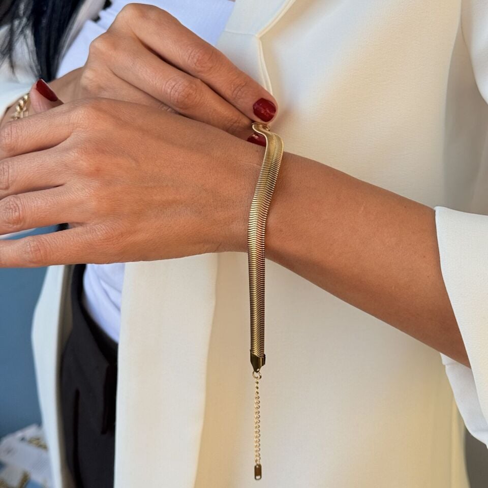 Balık Sırtı Paslanmaz Çelik Bileklik Gold