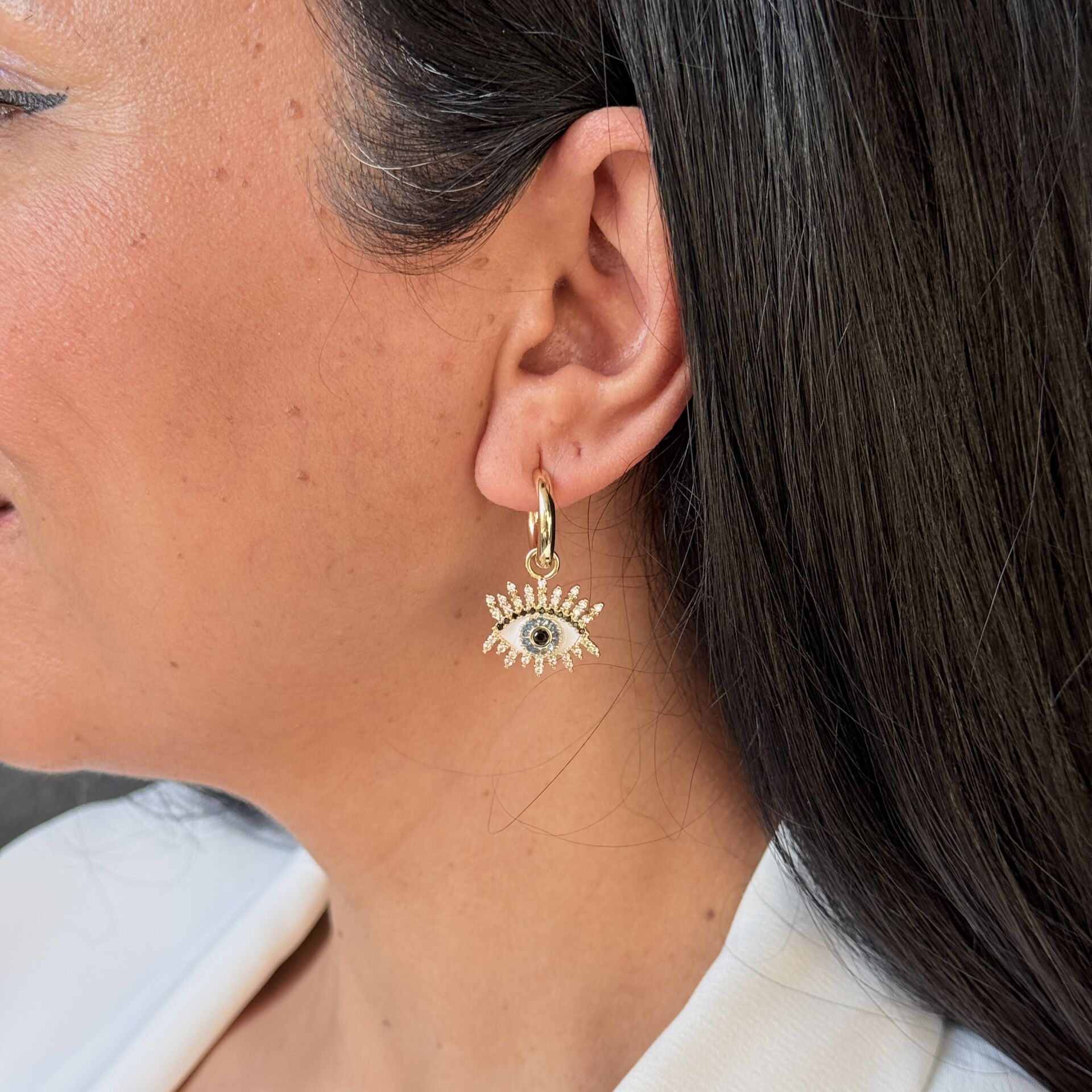 Göz Nazar Paslanmaz Çelik Küpe Gold