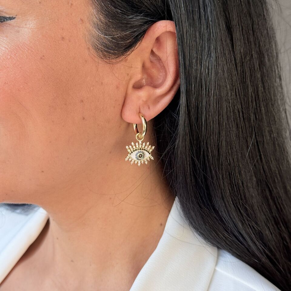 Göz Nazar Paslanmaz Çelik Küpe Gold