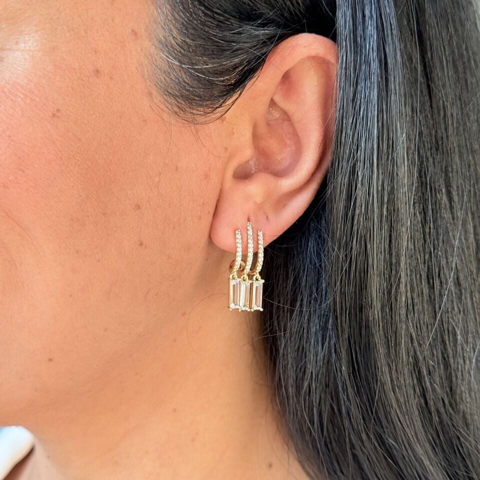 Üçlü Sarkaç Zirkon Taşlı Vip Xuping Küpe Gold