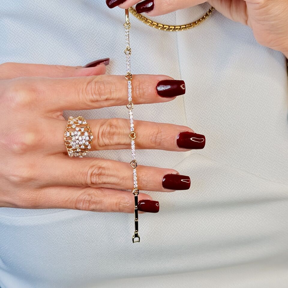 Kalp Model Zirkon Taşlı Vip Xuping Bileklik Gold