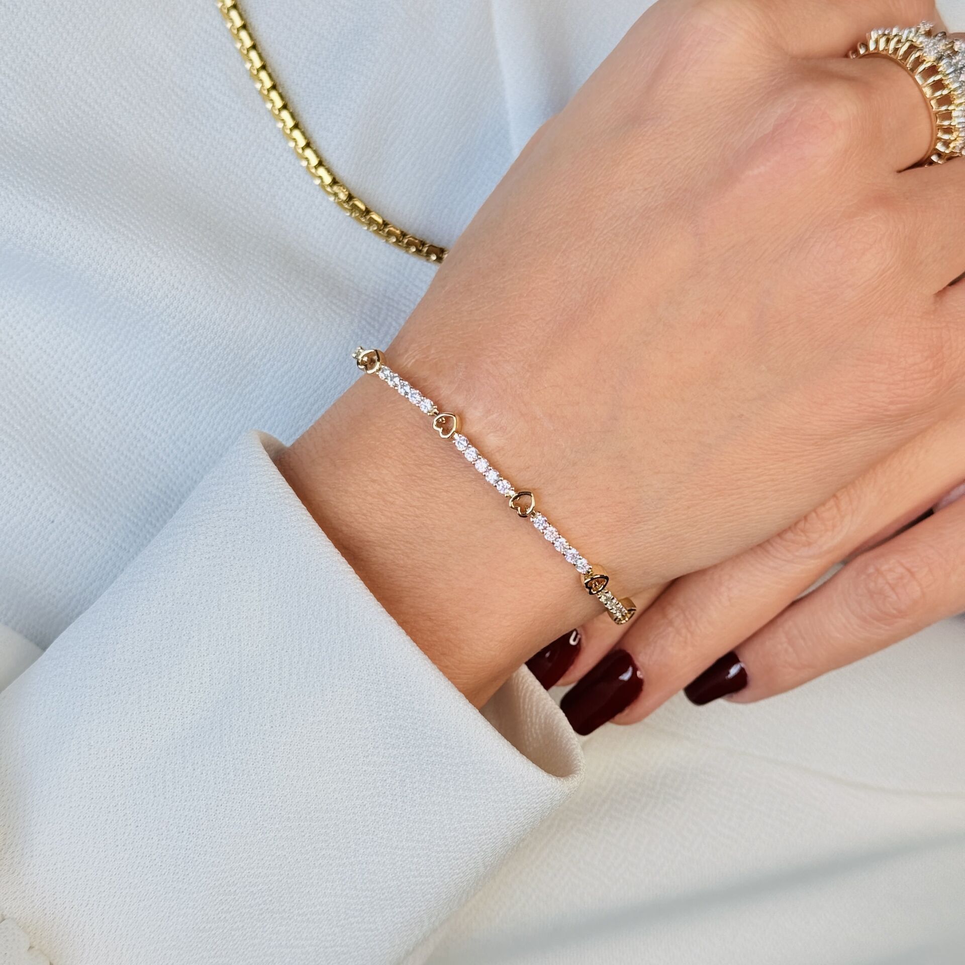 Kalp Model Zirkon Taşlı Vip Xuping Bileklik Gold