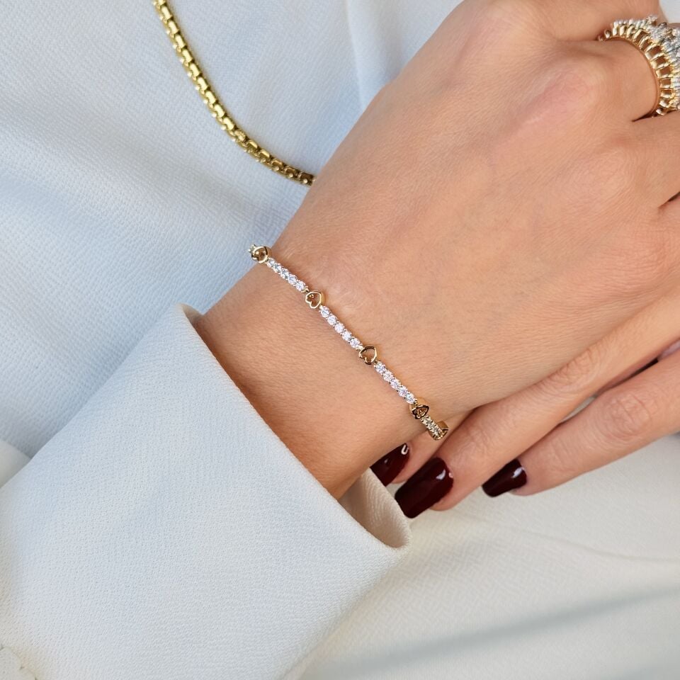 Kalp Model Zirkon Taşlı Vip Xuping Bileklik Gold