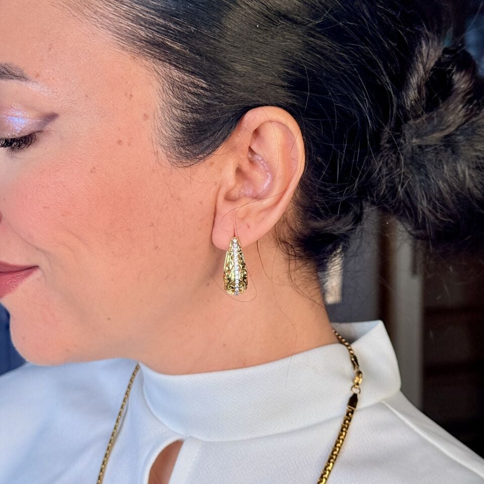 Gold Bag Paslanmaz Çelik Zirkon Taşlı Küpe