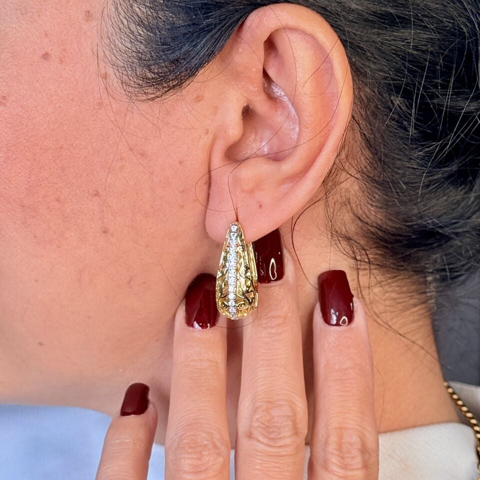 Gold Bag Paslanmaz Çelik Zirkon Taşlı Küpe