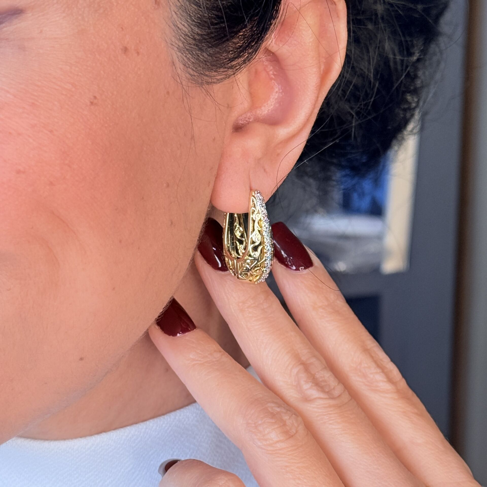 Gold Bag Paslanmaz Çelik Zirkon Taşlı Küpe