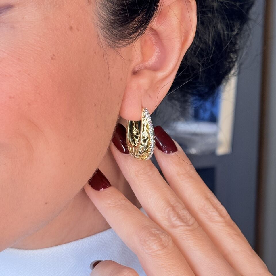 Gold Bag Paslanmaz Çelik Zirkon Taşlı Küpe