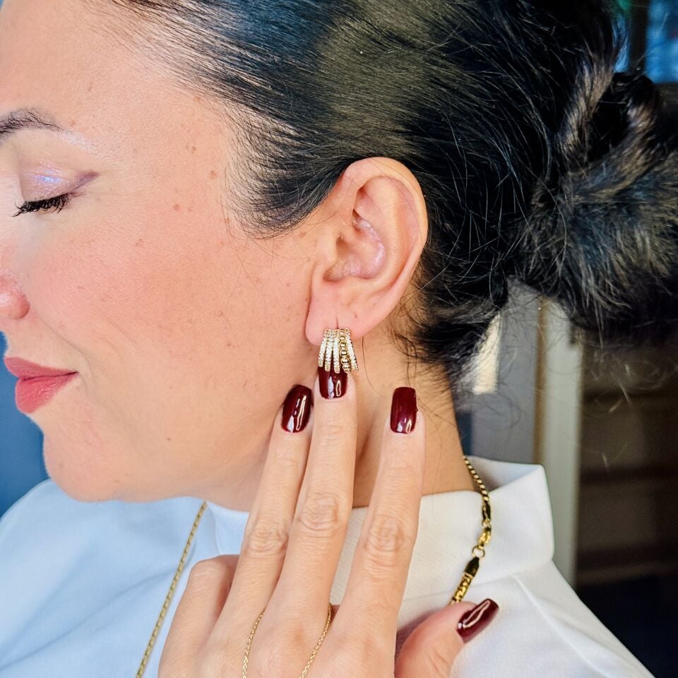 Beş Sıra Zirkon Taşlı Vip Xuping Küpe Gold