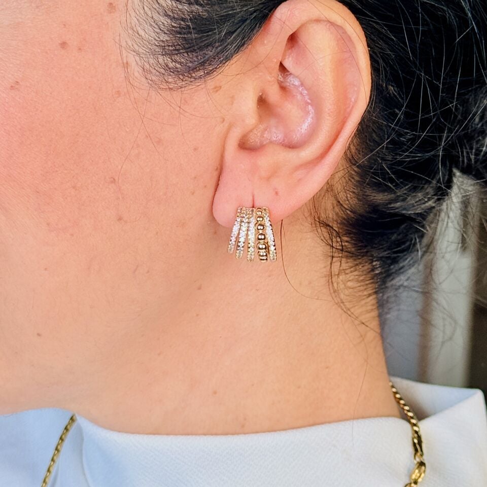 Beş Sıra Zirkon Taşlı Vip Xuping Küpe Gold