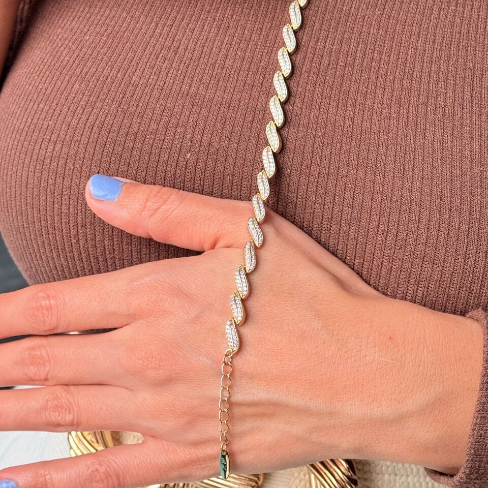 Yaprak Model Zirkon Taşlı Vip Xuping Bileklik Gold