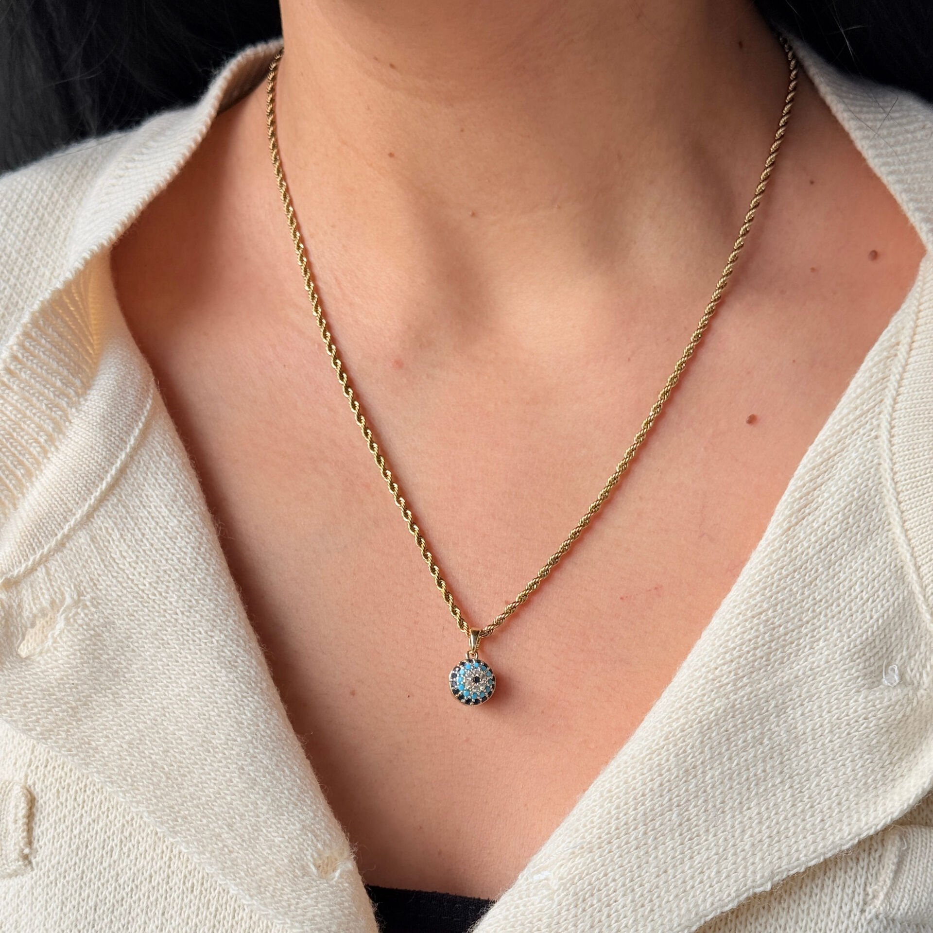 Sosyete Nazar Paslanmaz Çelik Kolye Gold