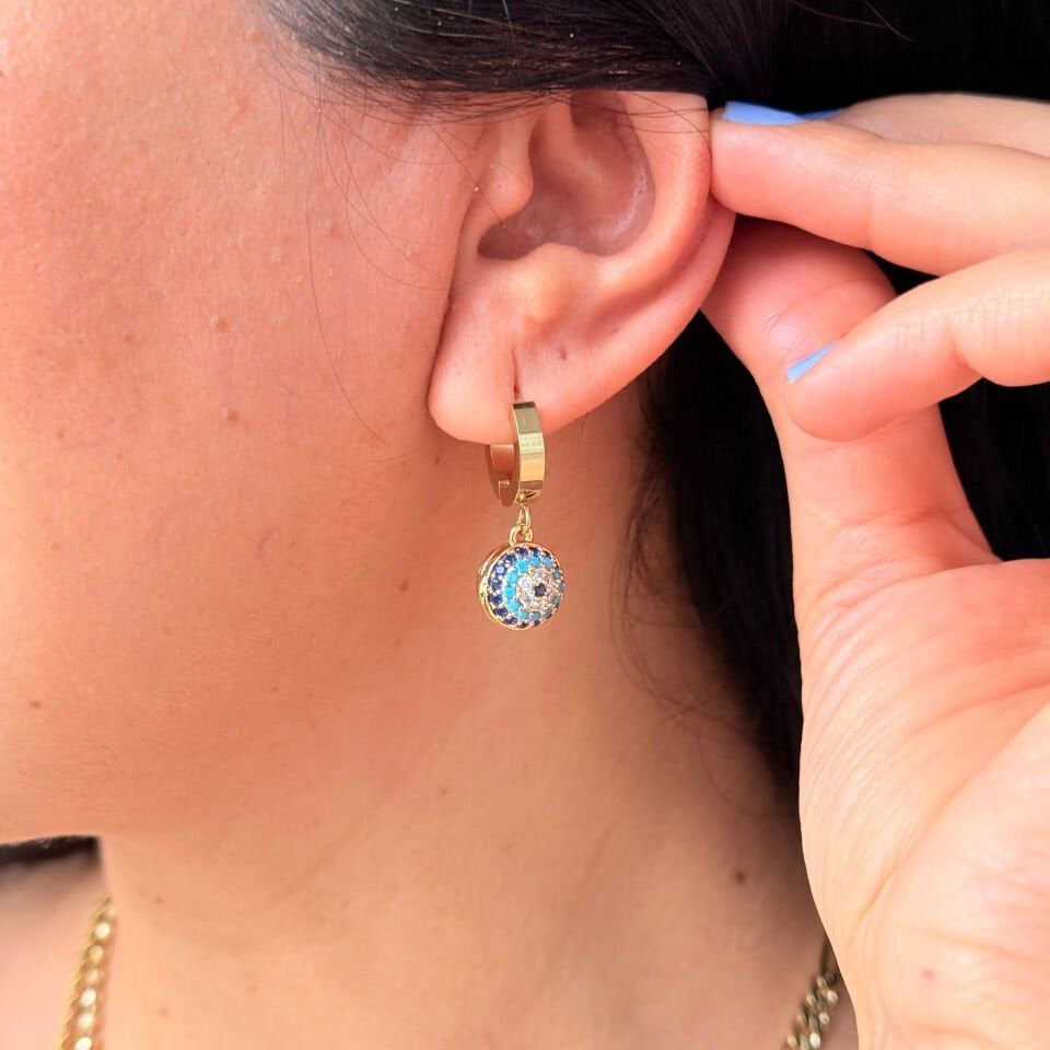 Sosyete Nazar Paslanmaz Çelik Küpe Gold