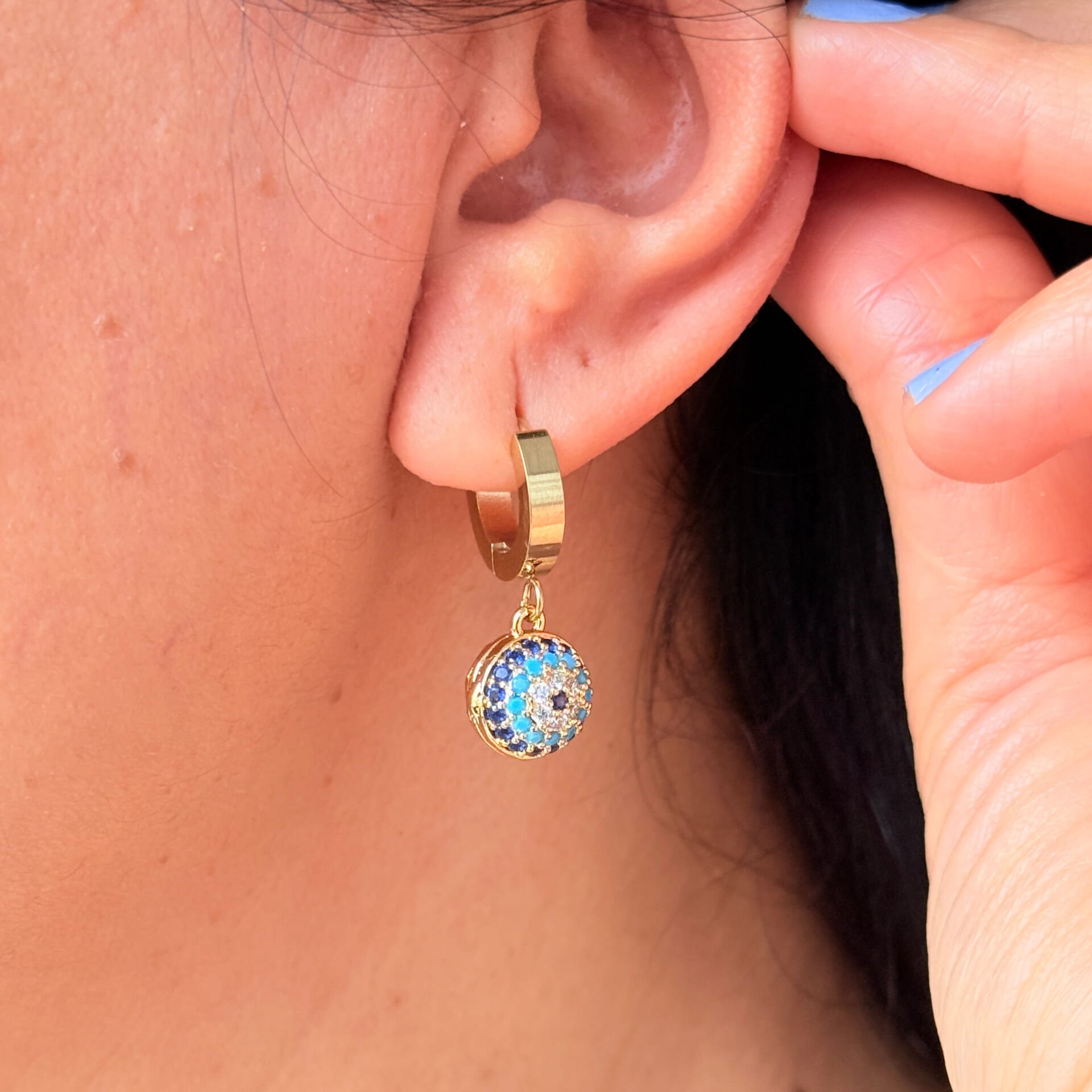 Sosyete Nazar Paslanmaz Çelik Küpe Gold