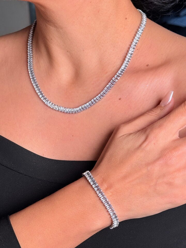 Sonsuz Aşkın Işıltısı Bileklik Kolye Set Paslanmaz Çelik