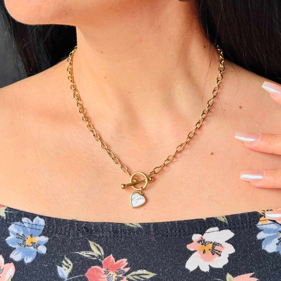 Kalp Kilit Paslanmaz Çelik Kolye Gold