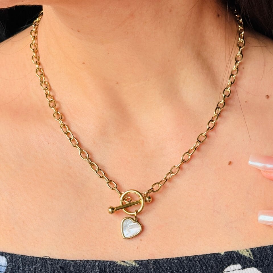 Kalp Kilit Paslanmaz Çelik Kolye Gold