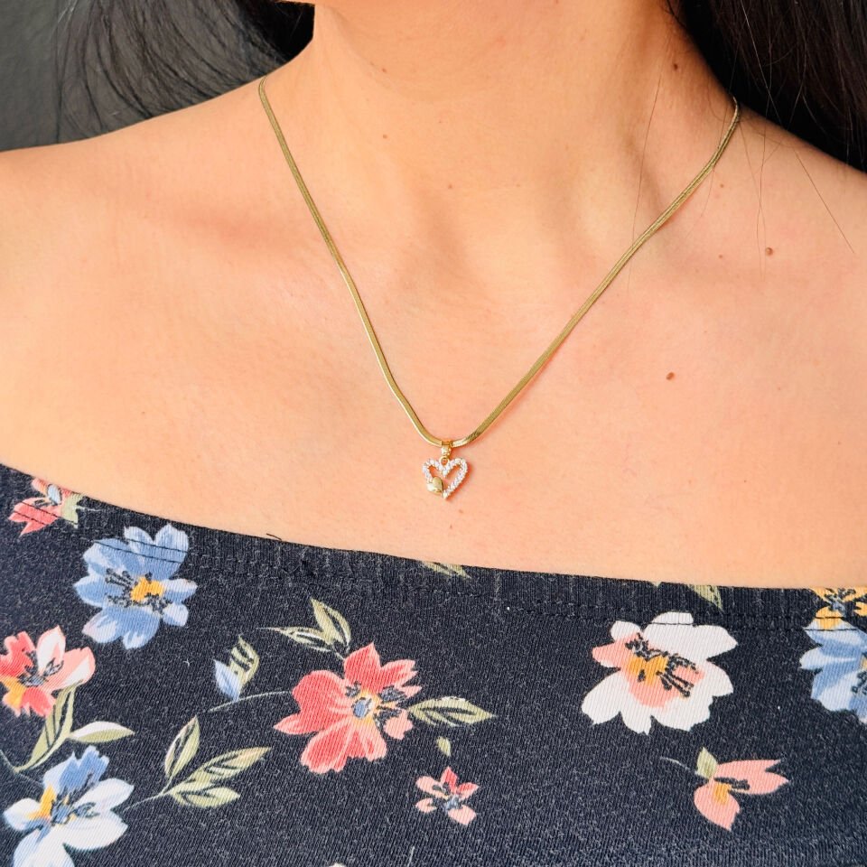 Kalp İtalyan Zincir Paslanmaz Çelik Kolye Gold