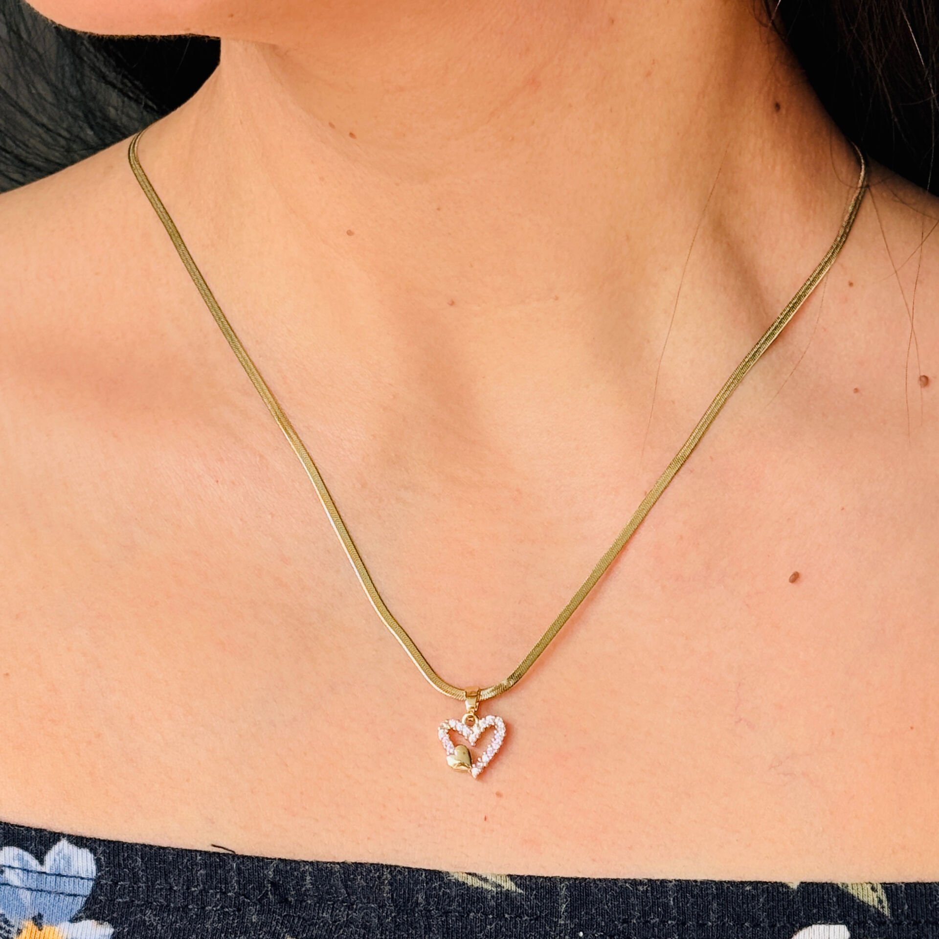 Kalp İtalyan Zincir Paslanmaz Çelik Kolye Gold