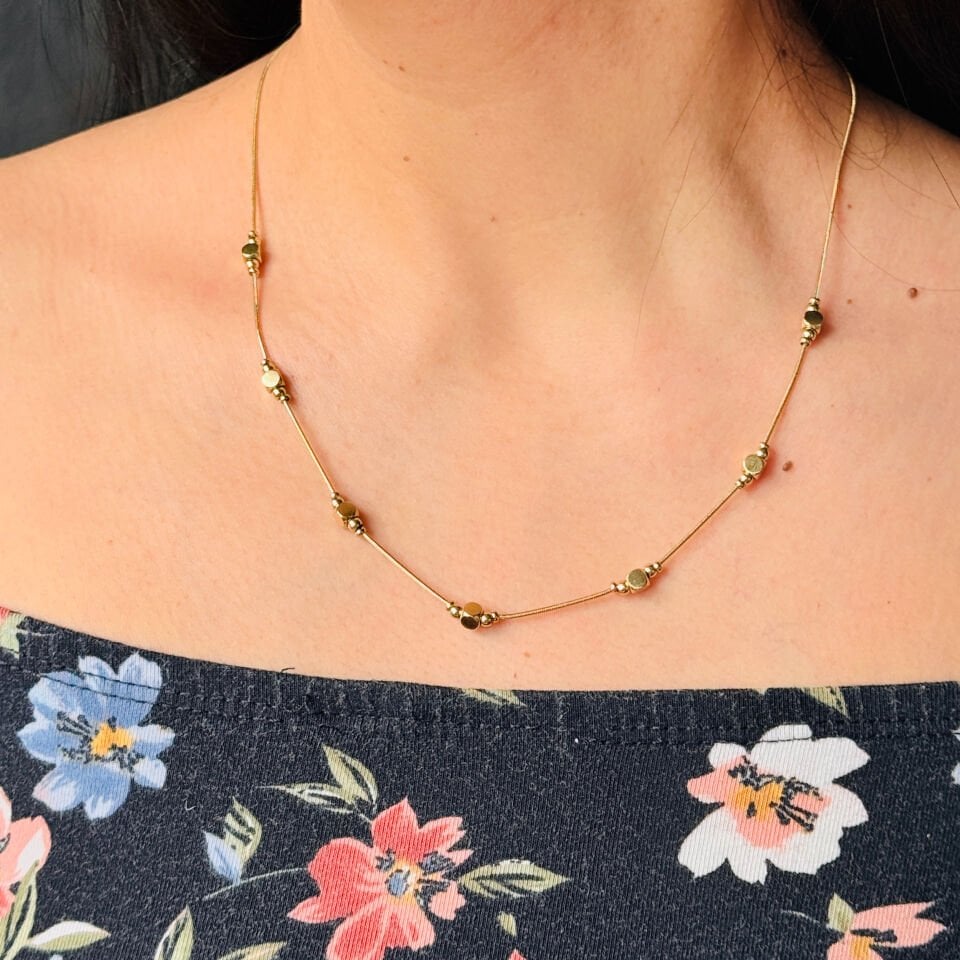 Küp Dorika Paslanmaz Çelik Kolye Gold