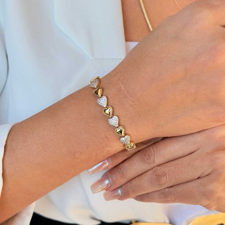 Kalp Model Zirkon Taşlı Vip Xuping Bileklik Gold