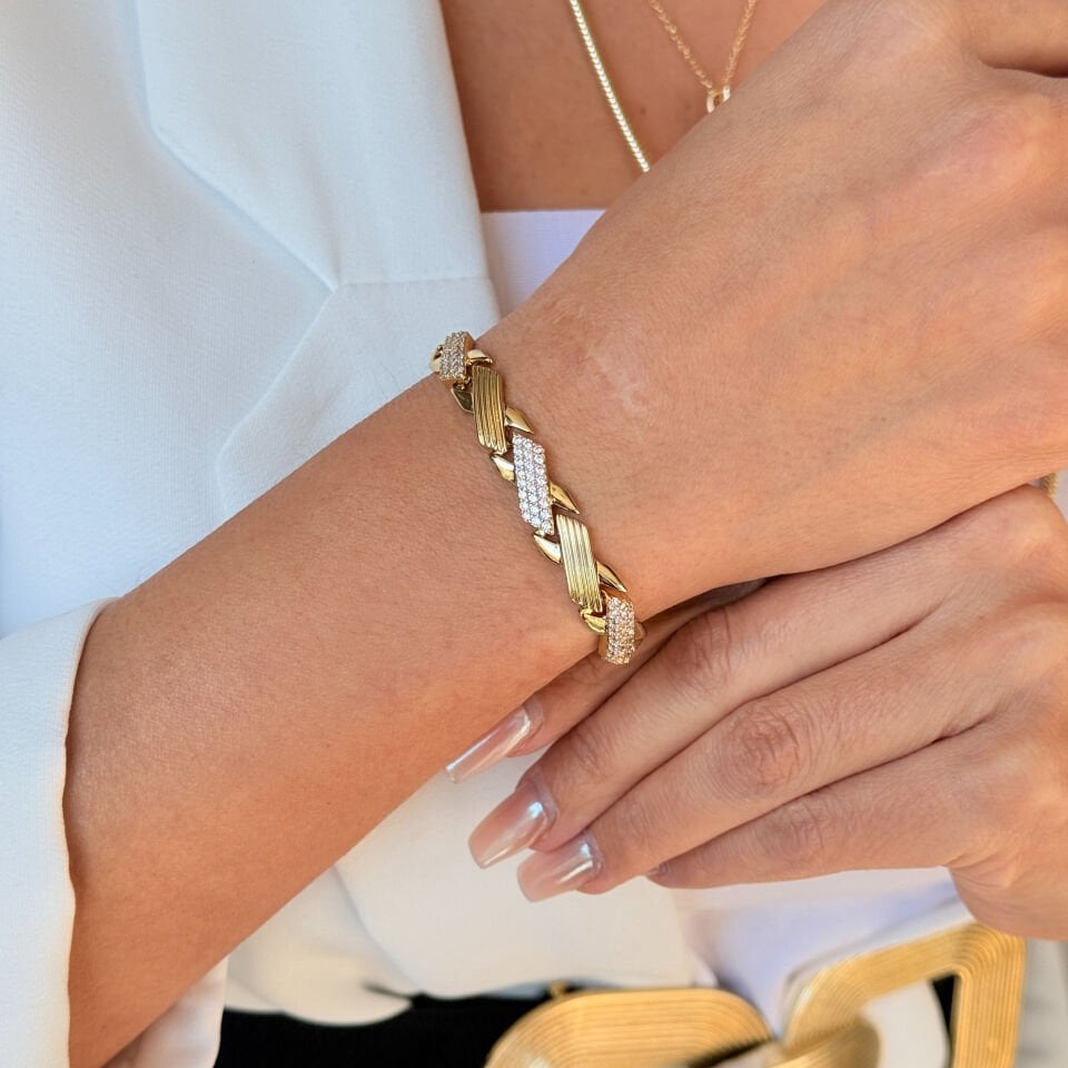 Kalın X Model Zirkon Taşlı Vip Xuping Bileklik Gold