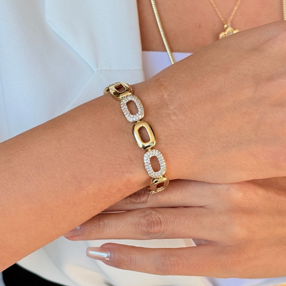 Infinity Oval Zirkon Taşlı Vip Xuping Bileklik Gold