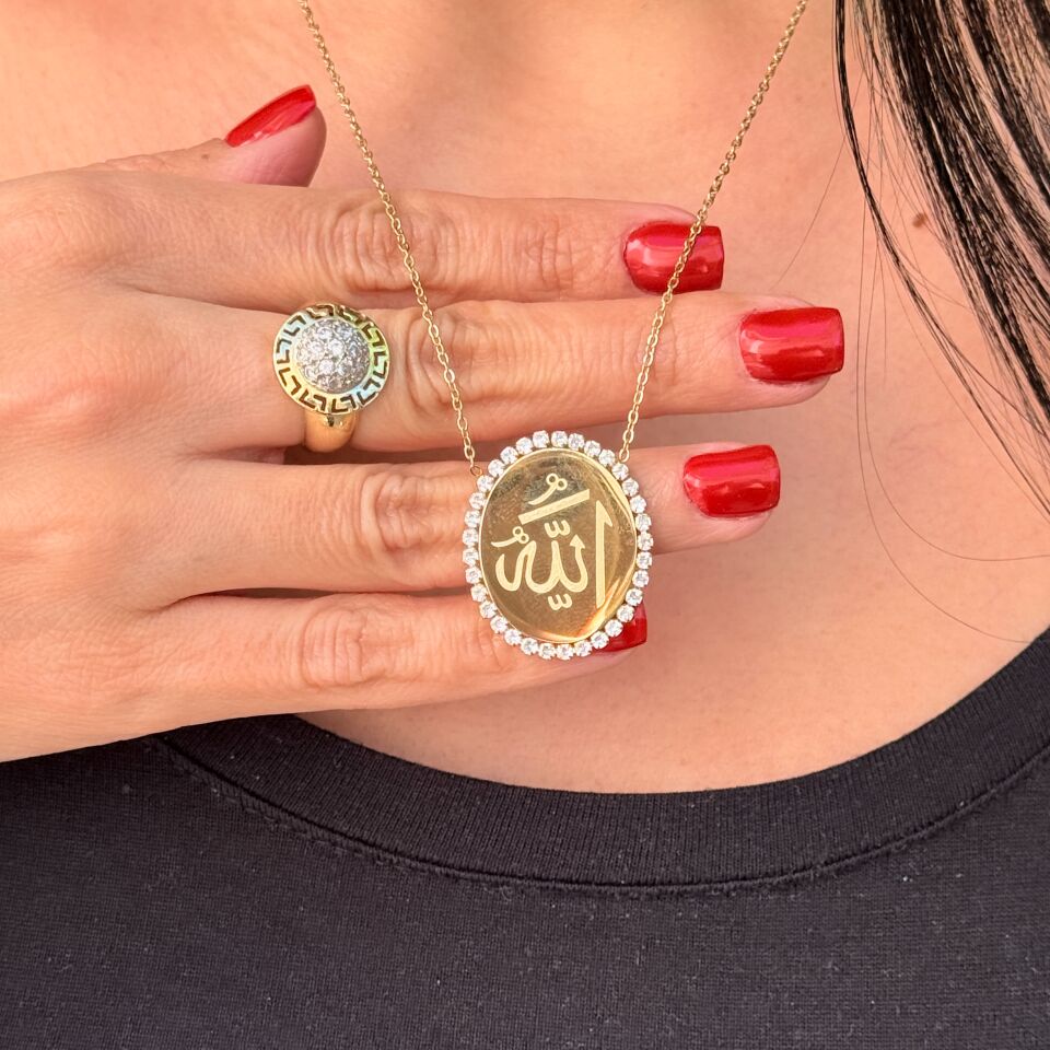 İnanç Kolyesi Allah Yazılı Paslanmaz Çelik Gold