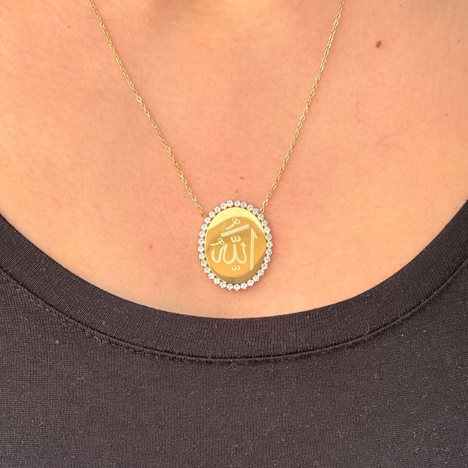 İnanç Kolyesi Allah Yazılı Paslanmaz Çelik Gold