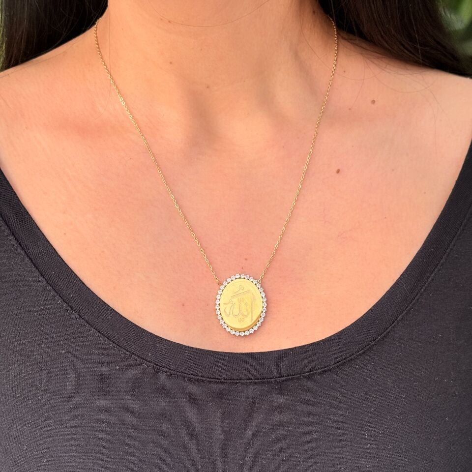 İnanç Kolyesi Allah Yazılı Paslanmaz Çelik Gold