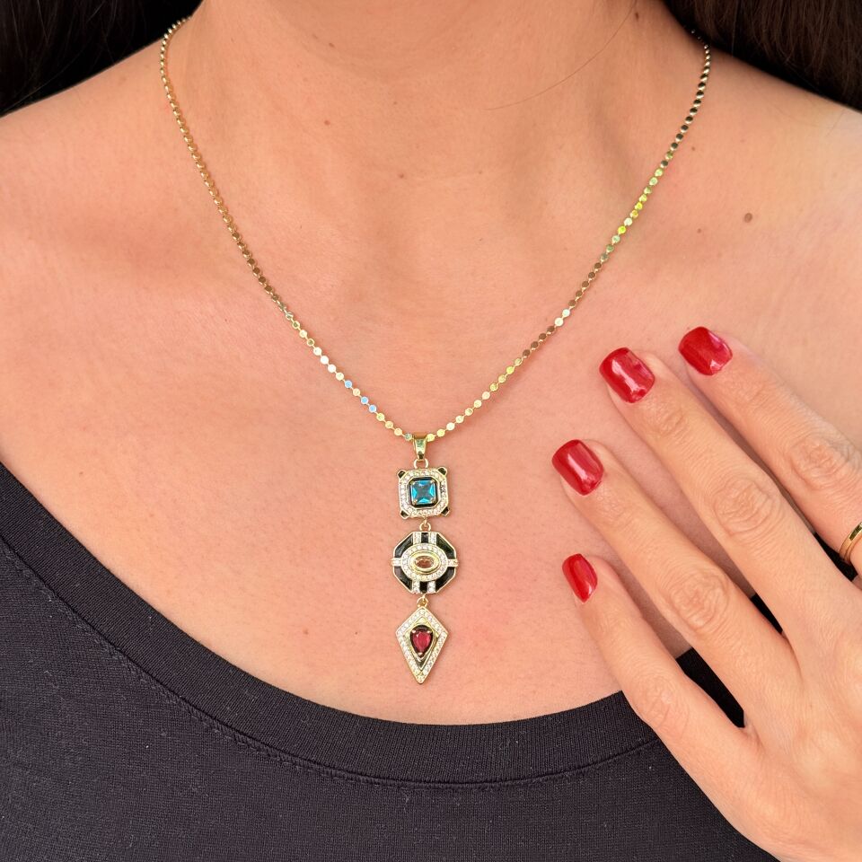 Saray Tılsımı Zirkon Taşlı Paslanmaz Çelik Kolye Gold