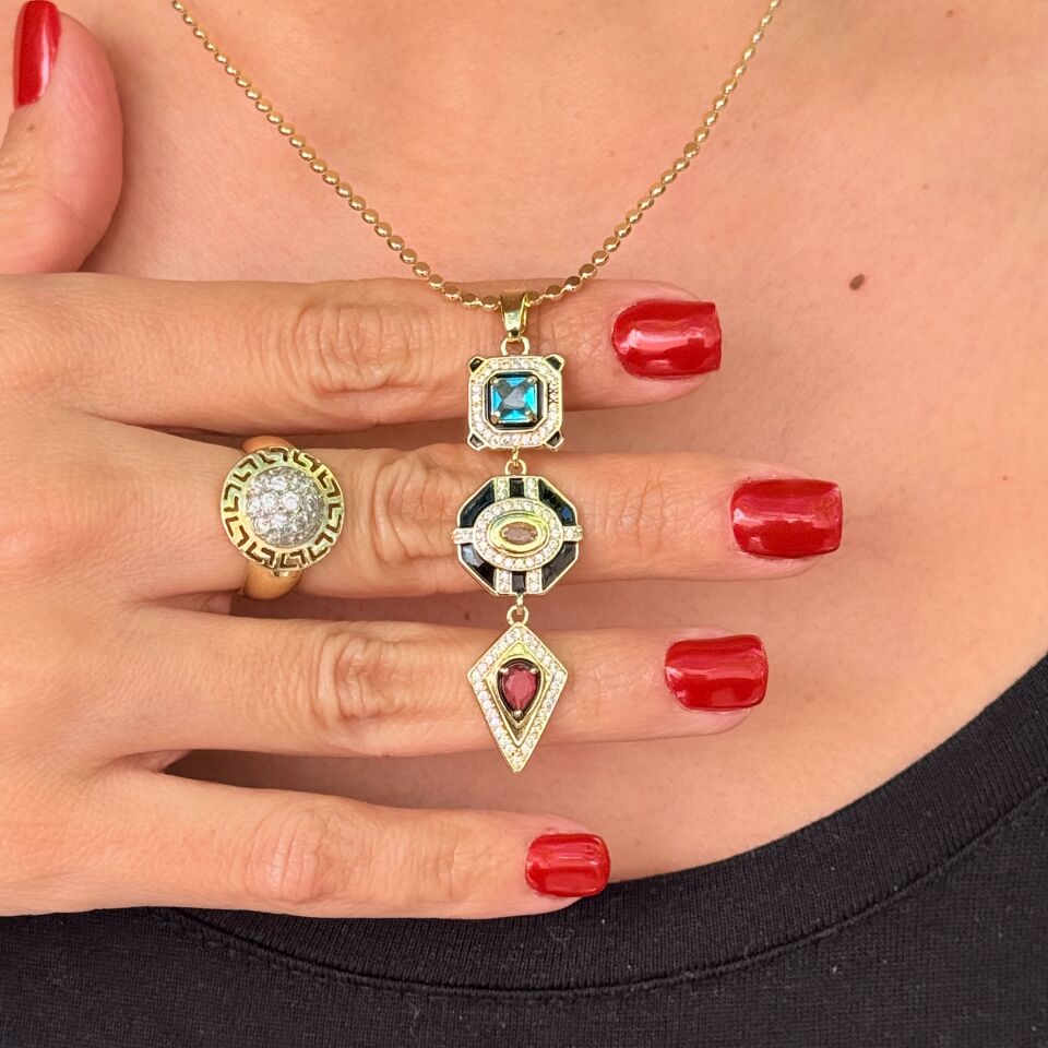 Saray Tılsımı Zirkon Taşlı Paslanmaz Çelik Kolye Gold