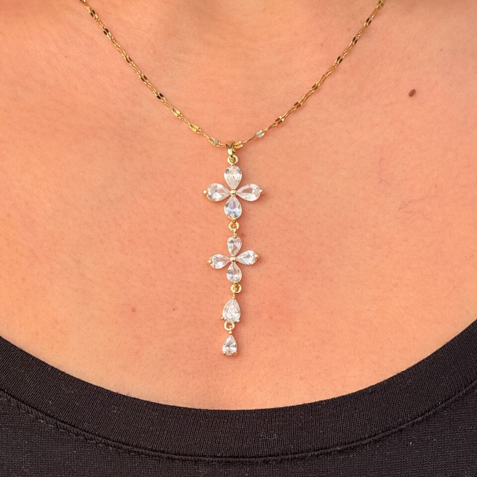 Bahar Zirkon Taşlı Paslanmaz Çelik Kolye Gold