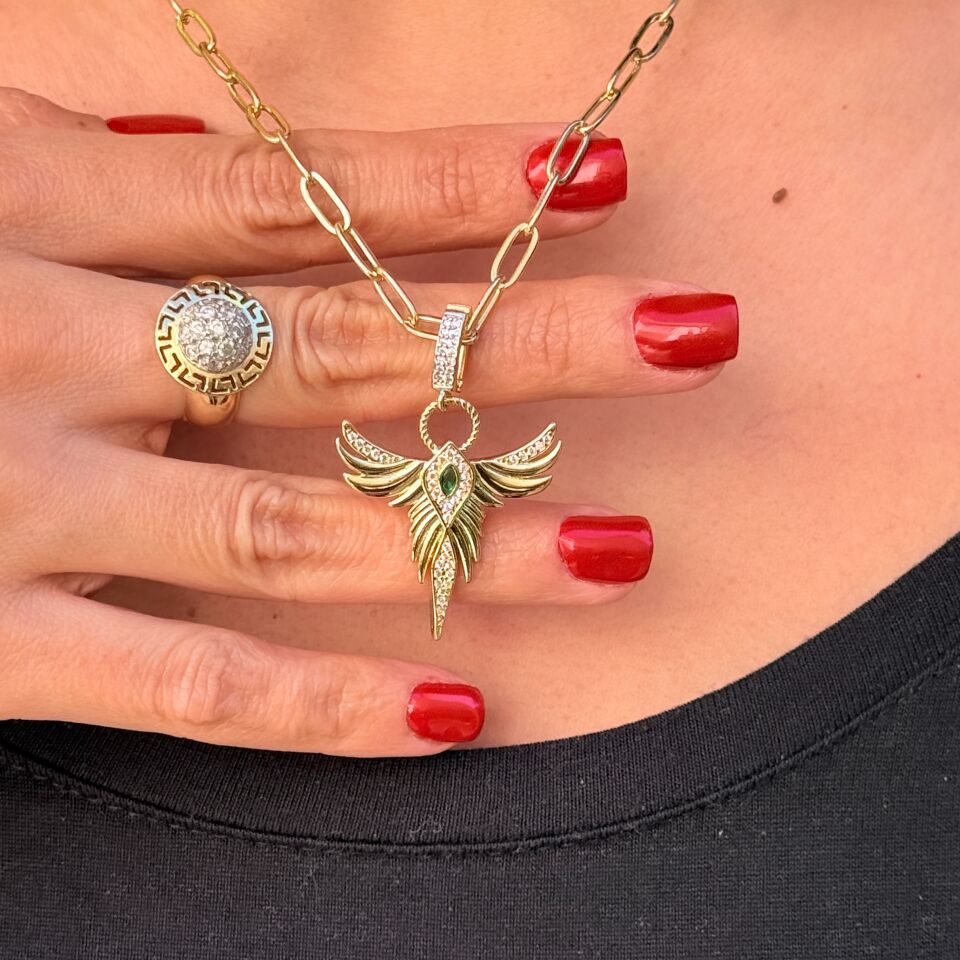 Ankanın Doğuşu Zirkon Taşlı Çelik Kolye Gold