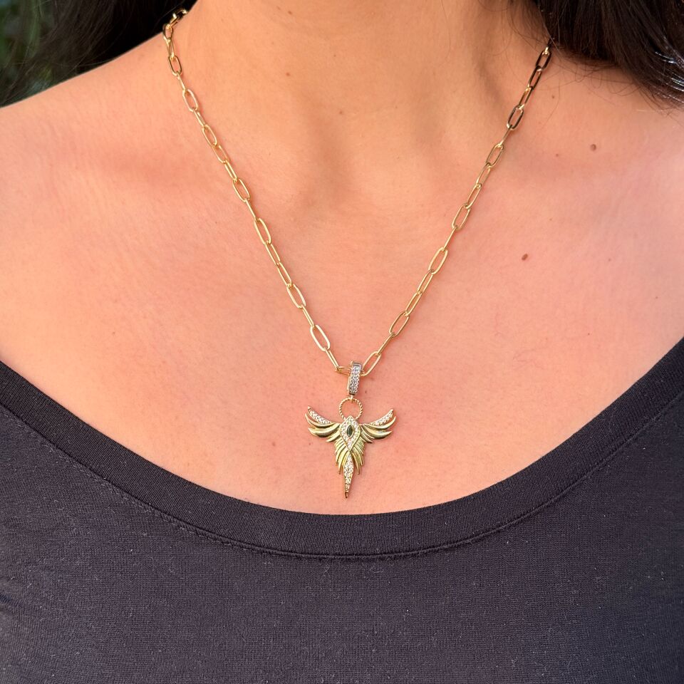 Ankanın Doğuşu Zirkon Taşlı Çelik Kolye Gold