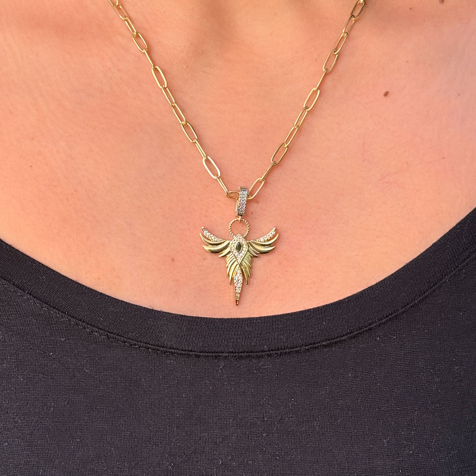 Ankanın Doğuşu Zirkon Taşlı Çelik Kolye Gold